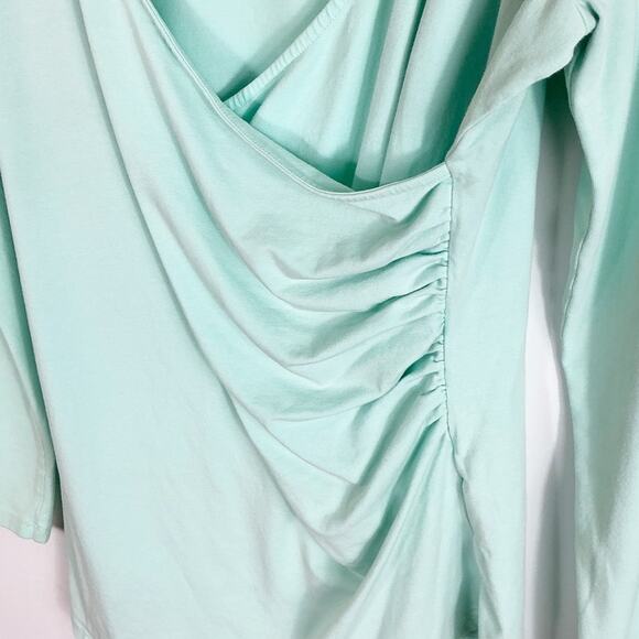 Soft Surroungings Womens Faux Wrap Top Aqua Light Blue Shirt Long Sleeve Large - Picture 3 of 4